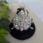 Vintage Statement Silver Beetle Bug Ring with AB Stones Photo 0