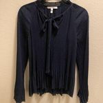10 Crosby Derek Lam Pleated Long Sleeve Blouse Bow Tie Front And Bell Sleeves Blue Size 4 Photo 0