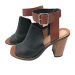 Loeffler Randall Maisy Colorblock Leather Sandal Block Heel Black Brown Size 7 Photo 2