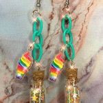 Handmade Star Confetti Glass Jar Ice Cream Cone Charms Plastic Chain Earrings Photo 0