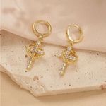 Gold Cross Crown Hoop Earrings Photo 2