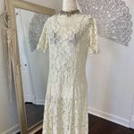 Whimsygoth Vintage Made in USA Cream White Sheer Floral Lace Midi Maxi Dress L Size L Photo 3