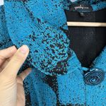 Yushi Women's Textured Jacket Size L Blue Black Big Button Art to Wear Artsy Size L Photo 2