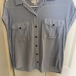 SO π΅ Ladies blue vertical stripe button down shirt size SM Photo 5