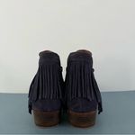 Lucky Brand Benji Blue Suede Fringe Western Ankle Booties Photo 4
