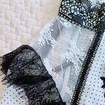 NWOT Womens Lace Embroidery Black Polka Dot Shirt Blouse Sz 3 Long Sleeve White Photo 2