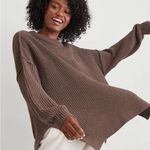 Aerie  Chunky Knit Oversized Split Hem Balloon Sleeve Taupe Sweater Photo 4