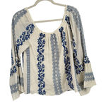 Hale Bob  White Blue Floral Embroidered Blouse Boho Womens Small Photo 0