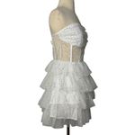 Iridescent Sparkly Sequin Tiered Tulle Mini Dress Mesh Corset Boned Strapless L White Size L Photo 5