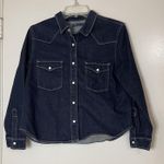 Levi's Dark denim snap front shirt jacket indigo blue women medium Photo 0