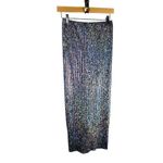 Topshop Pleated Holographic Silver Pull On Midi Skirt Size US 6 Elastic Waist Photo 2