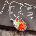 Handmade Red Floral Statement Pendant Necklace | Stainless Steel 18” Photo 1