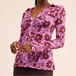 Free People  Lucky Shirtee Floral Shirt Lavender Sheer Mesh Retro Y2K 70s Small Photo 8