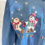Vintage Snowman Denim Shirt large Embroidered Holiday Button Photo 3