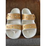 Crocs  Classic Glitter Sandal Women's Size 8 Cream Gold Two‎ Strap Slides Bl VGUC Photo 1