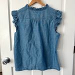 J.Crew  Sleeveless Ruffled Denim Chambray Button Up Top Size L Photo 4