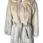 LONDON LEATHERS Fur Suede Coat Womens Light Beige Belted Longline Collared Luxe Photo 0