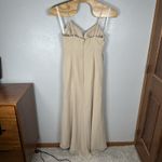 Azazie NEW  Vika Champagne Bridesmaids Dress Size A12 Beige Chiffon High Low Slit Photo 4