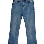ZARA  Bootcut High Rise Straight Jean Stretch Raw Hem Zip Button 2 Blue #3324 Photo 12