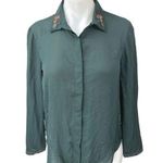 ZARA NEW  Basic Green Beaded Lightweight Long Sleeve Button Down Shirt Top Size S Photo 0