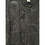 Vintage Teddi Sweater Cardigan Medium Crochet Floral Knit Embroidered Whimsigoth Black Photo 3
