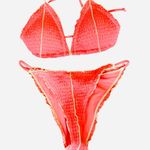 SheIn Bright Orange Bikini Yellow Trim Triangle Cheeky L Photo 3