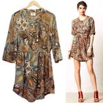 Anthropologie Holding Horses Boho Paisley Fall Shirtdress Brown Blue Tan Size 8 Photo 1