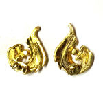Vintage Gold Tone Feather Earrings with Clear Rhinestone Accent Photo 2