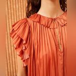 Ulla Johnson Elli Top Satin Blouse Shirt Orange Size 2 As Seen On TV Pleated Tie Photo 3