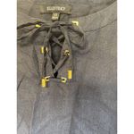 Ellen Tracy  Linen Dress Tunic Gold Accents Roll Tab Sleeves‎ Lagenlook Charcoal Photo 1