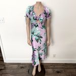 ASOS [ Curve] Purple Green Floral Print Twist Front Satin Midi Dress NWT Size 12 Photo 1