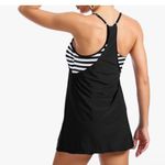 Amazon Chic Black and White Striped Tankini sporty swimsuit bikini top Photo 1