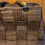 Vintage M & G Bertini Gold Brown Metallic Weave Bag with Woven Rope Handles Photo 4