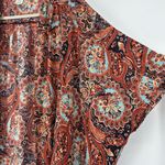 Caslon  Boho Kimono Cover Up Oversized Paisley Orange Blue Open Front Size XS/S Photo 2