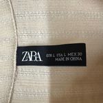 ZARA  Womens Semi Sheer Beige Cream Ribbed Short Sleeve Polo Shirt Size Large Photo 4