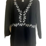 Sag Harbor Black Embroidered Floral Linen Blend Blouse Size Small Photo 0