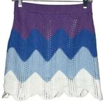 Storia Crochet Mini Skirt, Knit, Colorblock Womens Sz M Purple Blue White NWOT Photo 1