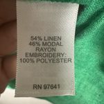 J Jill Linen Blend Sz Large Kelly Green Blue Embroidered Boho Peasant Top Shirt Photo 5