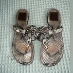 Tory Burch 
MILLER SLIDE SANDALS 
SIZE 8.5
NATURAL SUEDED ROCCIA PRINT Photo 0