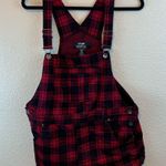 HT Denim Shortall sz XL buffalo plaid overall shorts festival summer casual goth Red Photo 0