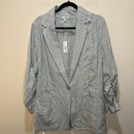 Max Studio Women's Striped Linen Blend Ruched Sleeve Blazer Size XL Photo 2