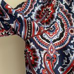 Michael Kors Multicolor Paisley Roll Tab Sleeve Smocked Blouse, Size Large Photo 6