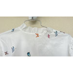 White Butterfly Print Blouse Button Front Lace Floral Sleeve Boho Fairy Size 2XL Photo 4