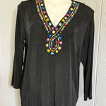 Slinky Brand Black Tunic with Jeweled V-Neck Photo 0