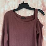 SheIn  Dusty Rose Pink Waffle Knit Asymmetrical Neck Side Slit Top Photo 3