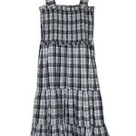 Veronica Beard Ziada Smocked Sleeveless Plaid Midi Dress 4 Black White Tiered Photo 0