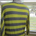 New York & Co. Neck Dressy Yellow Grey Stripe Tee Top Sz Med Photo 3