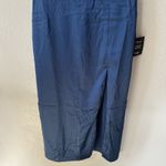 Lulus  Medium Blue Satin Square‎ Neck Midi Dress Slit Formal Wedding Guest NWT Photo 2