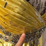 Embellished Formal Evening Prom Gown Crisscross Straps Open Back Metallic Yellow Photo 6