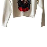 Kinddog Unique Long Sleeves Cropped Girl Womens Ivory Red Winter Cozy Sweater S White Photo 2